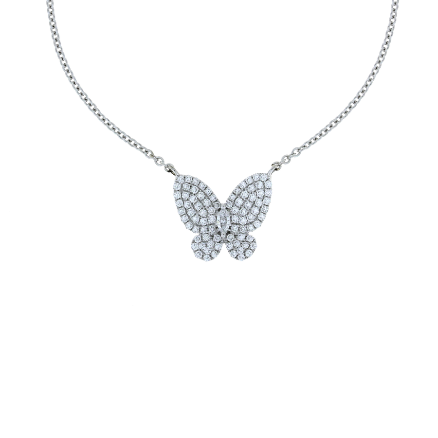 Small Butterfly Diamond Pavé White Gold Necklace