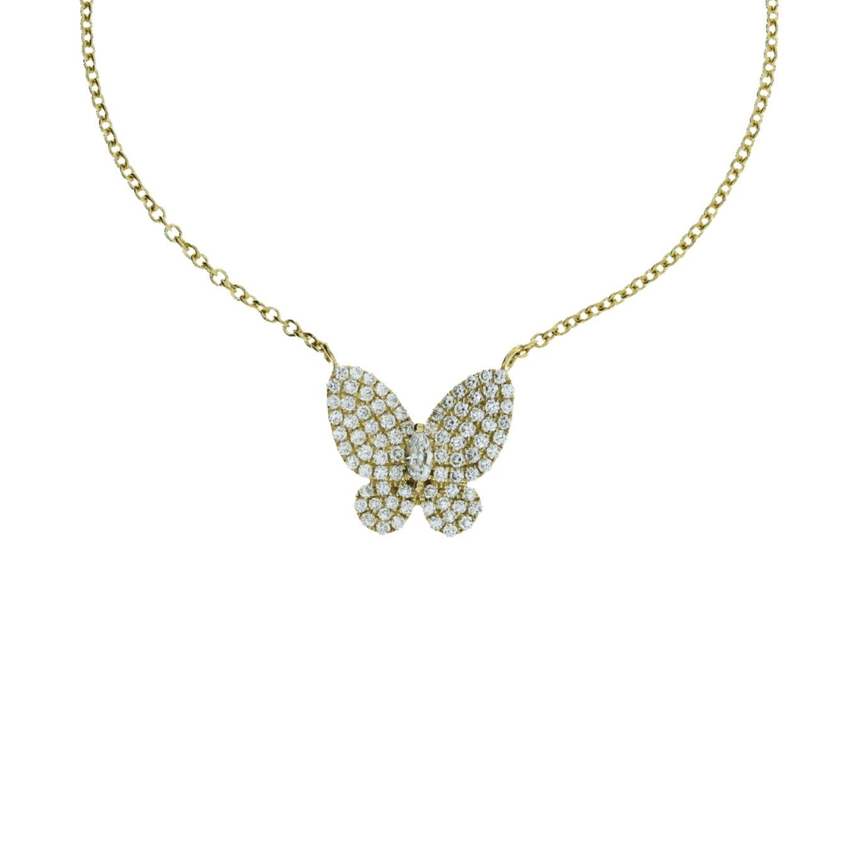 Butterfly Diamond Pavé Yellow Gold Necklace