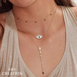 Shy Creation Diamond 0.29 CT & Black Onyx & Mother of Pearl 0.94 CT Eye Necklace-Shy Creation Diamond & Black Onyx & Mother of Pearl Eye Necklace 0.29 CT - SC55009043