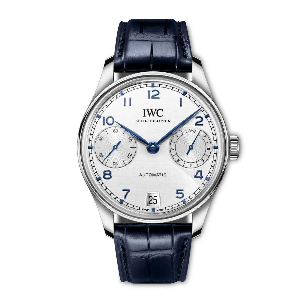 IWC Schaffhausen Portugieser Automatic 42 - IW501702 - IWC Schaffhausen Portugieser Automatic in a 42mm stainless steel case with silver dial on leather strap, featuring small seconds display, power reserve indicator and automatic movement.