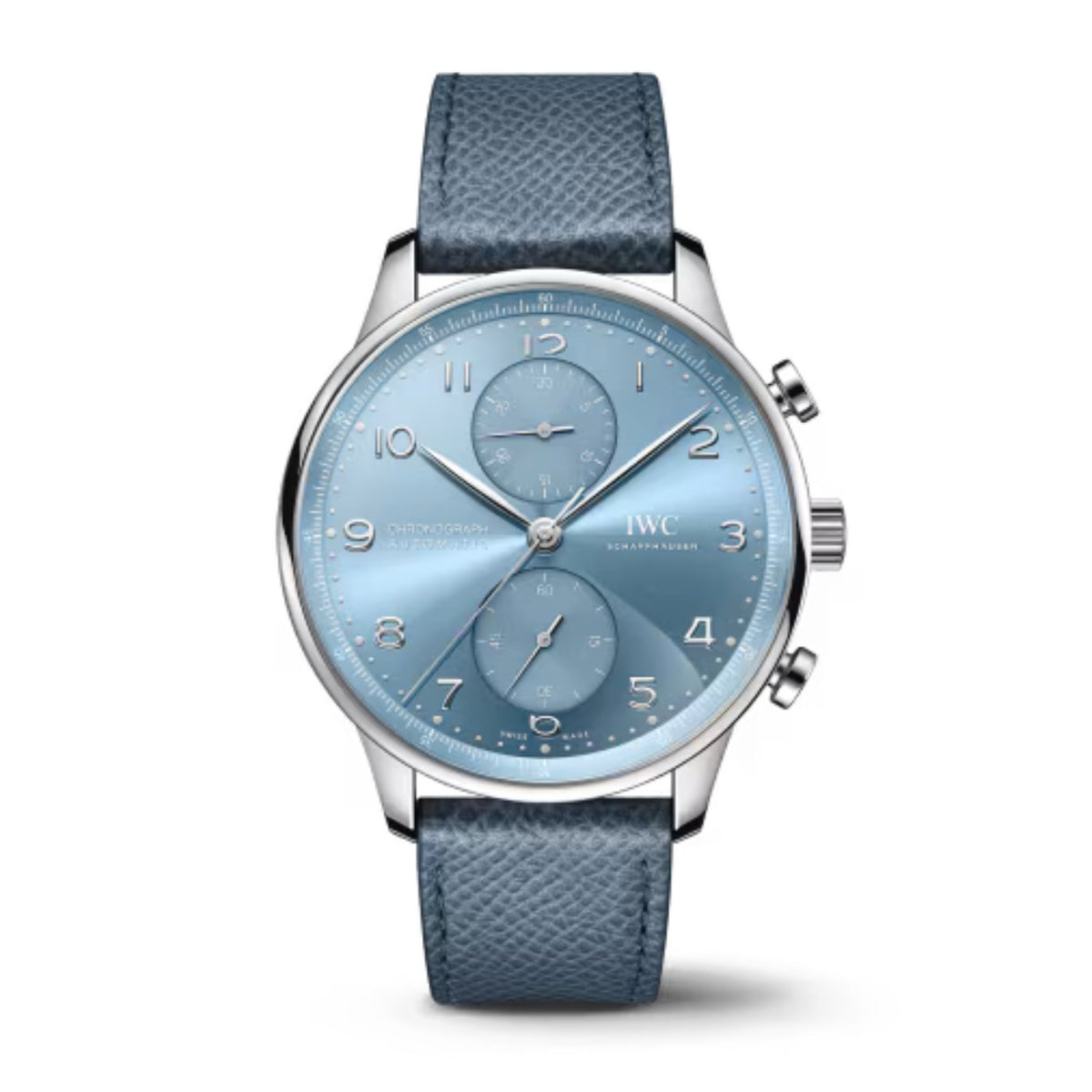 IWC Schaffhausen Portugieser Chronograph - IW371626 - IWC Schaffhausen Portugieser Chronograph in a 41mm white gold case with "horizon" blue dial on leather strap, featuring a chronograph function and automatic movement.