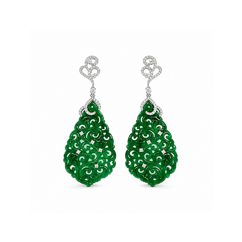 Jade Carved Dangle Earrings-Jade Carved Dangle Earrings