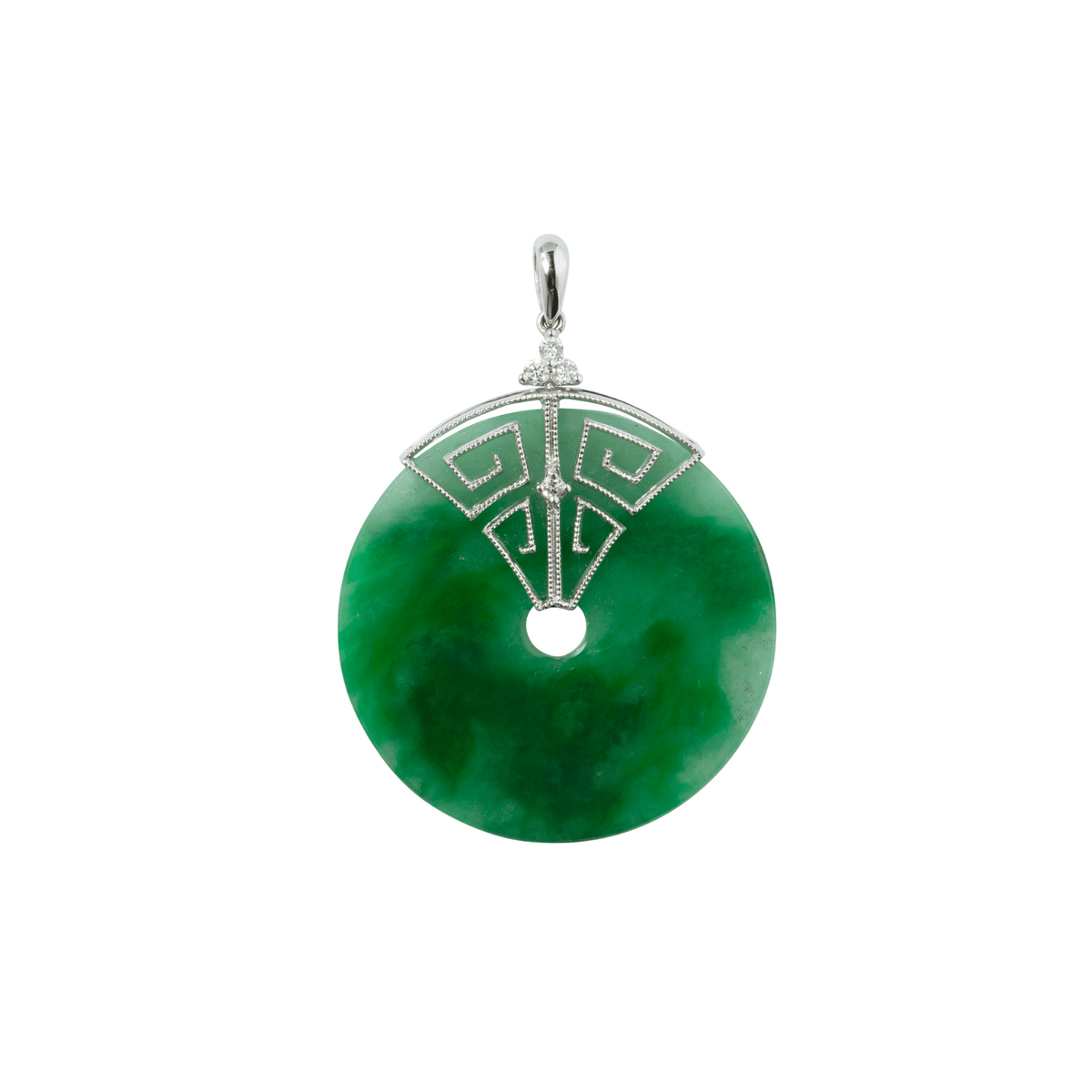 Jade Disc Diamond Pendant and Chain - ONNEL00794