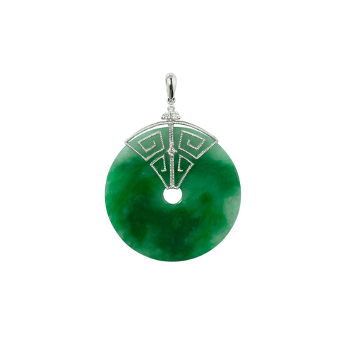 Jade Disc Diamond Pendant and Chain-Jade Disc Diamond Pendant and Chain - ONNEL00794