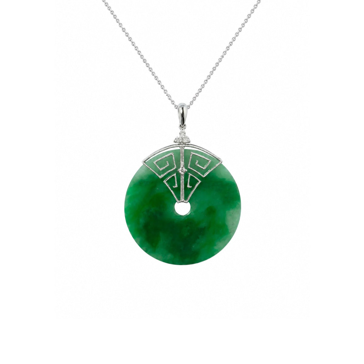 Jade Disc Diamond Pendant and Chain - ONNEL00794