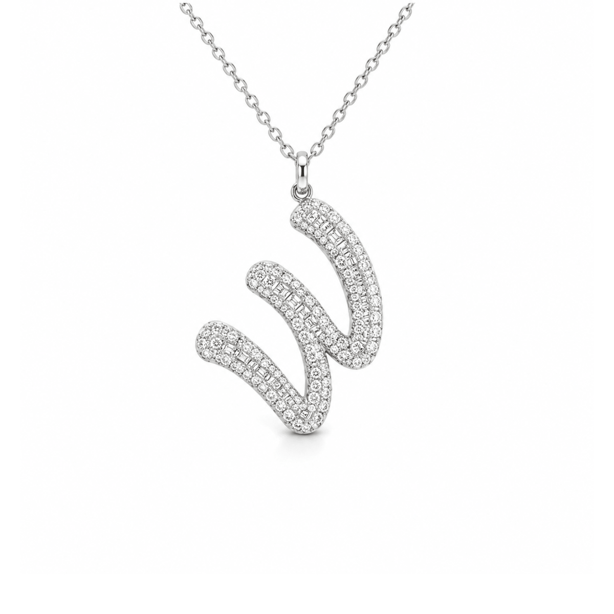 Letter "W" Diamond Necklace in 18 karat white gold.