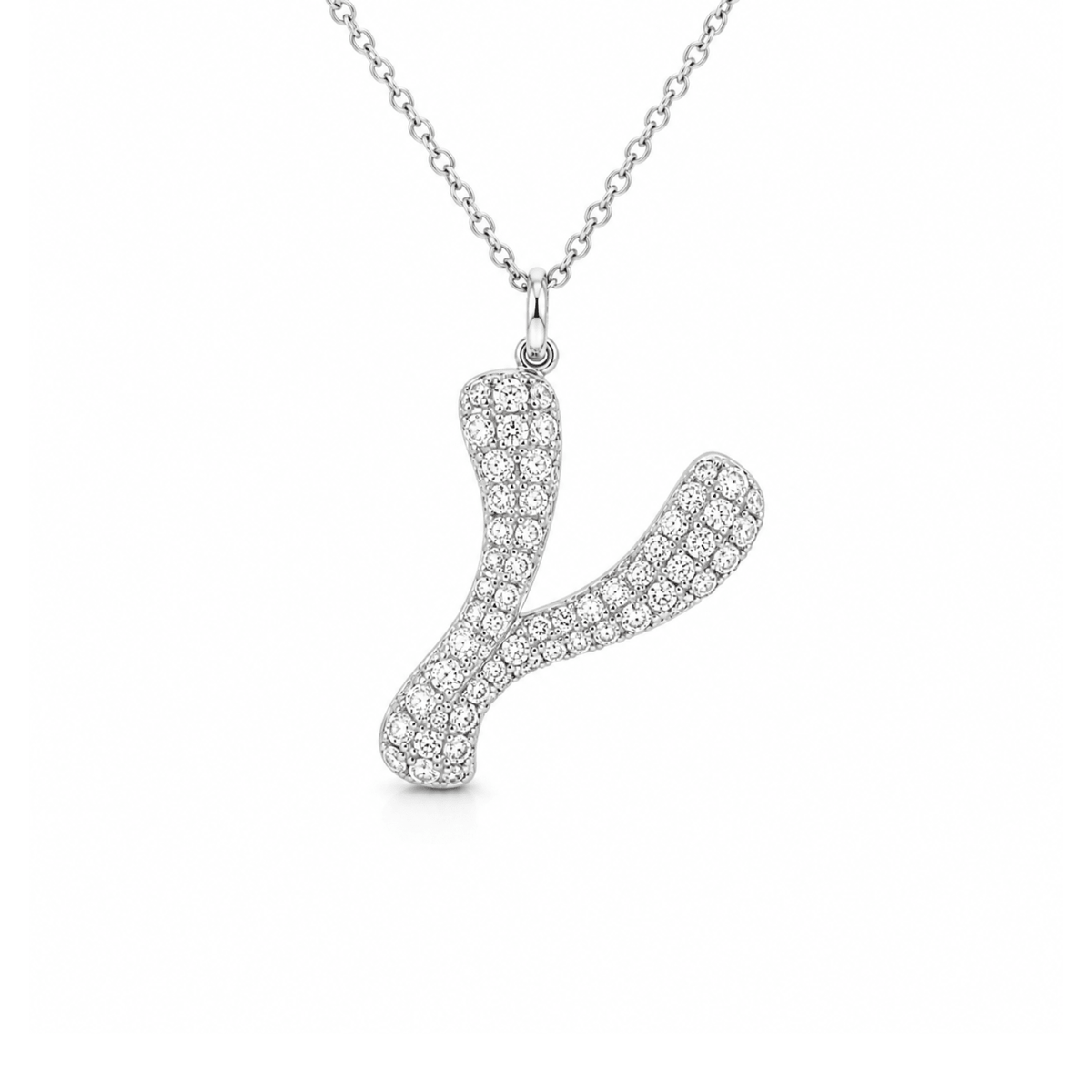 Letter "Y" Diamond Necklace in 18 karat white gold.