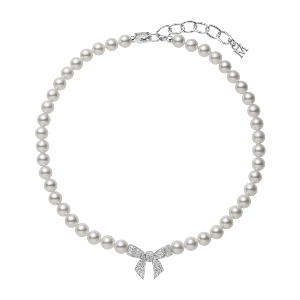 Mikimoto Akoya Cultured Pearl and Diamond Bow Charm Necklace - MNQ10109ADXW