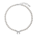 Mikimoto Akoya Cultured Pearl and Diamond Bow Charm Necklace-Mikimoto Akoya Cultured Pearl and Diamond Bow Charm Necklace - MNQ10109ADXW