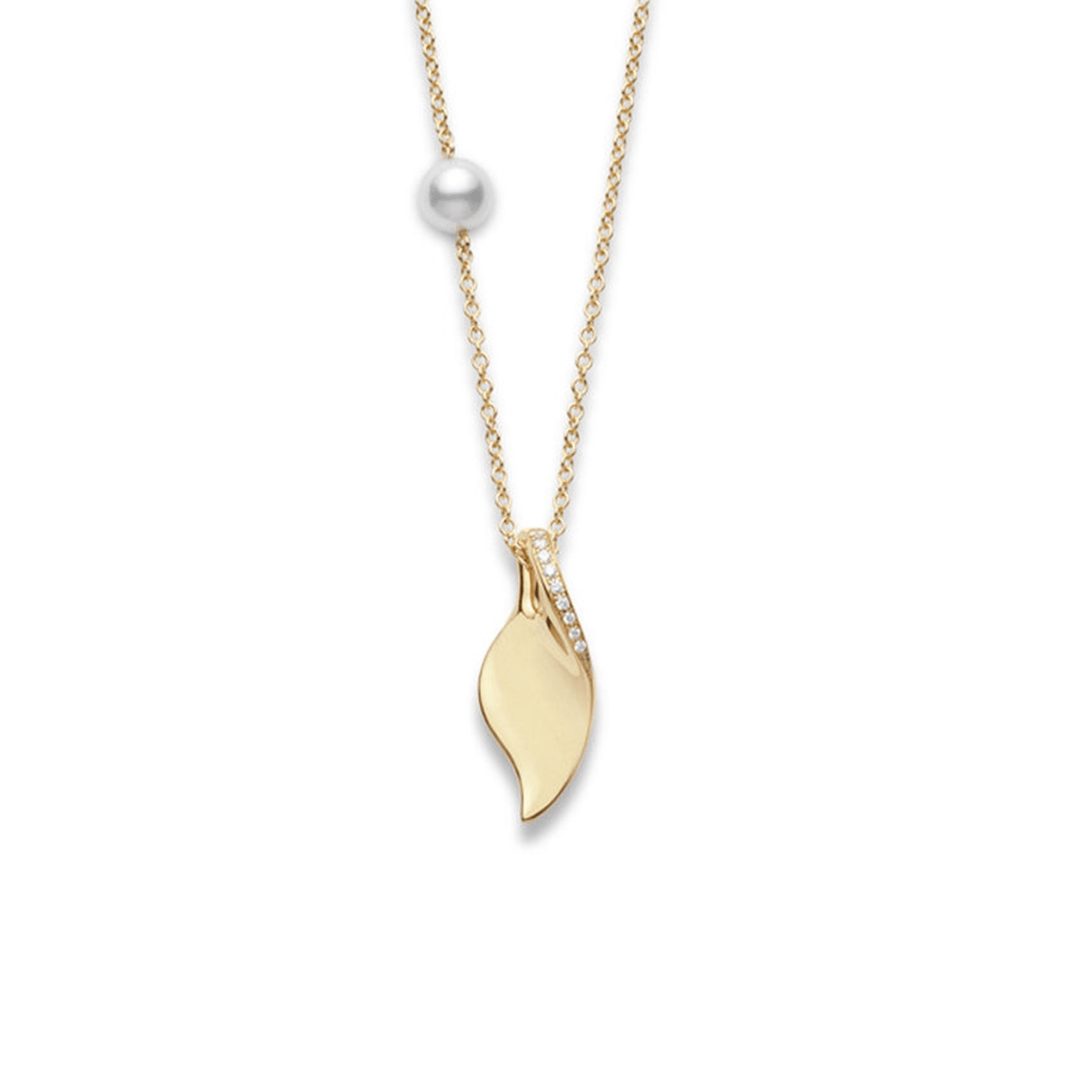 Mikimoto Akoya Cultured Pearl & Diamond Leaf Pendant - MPA10403ADXK