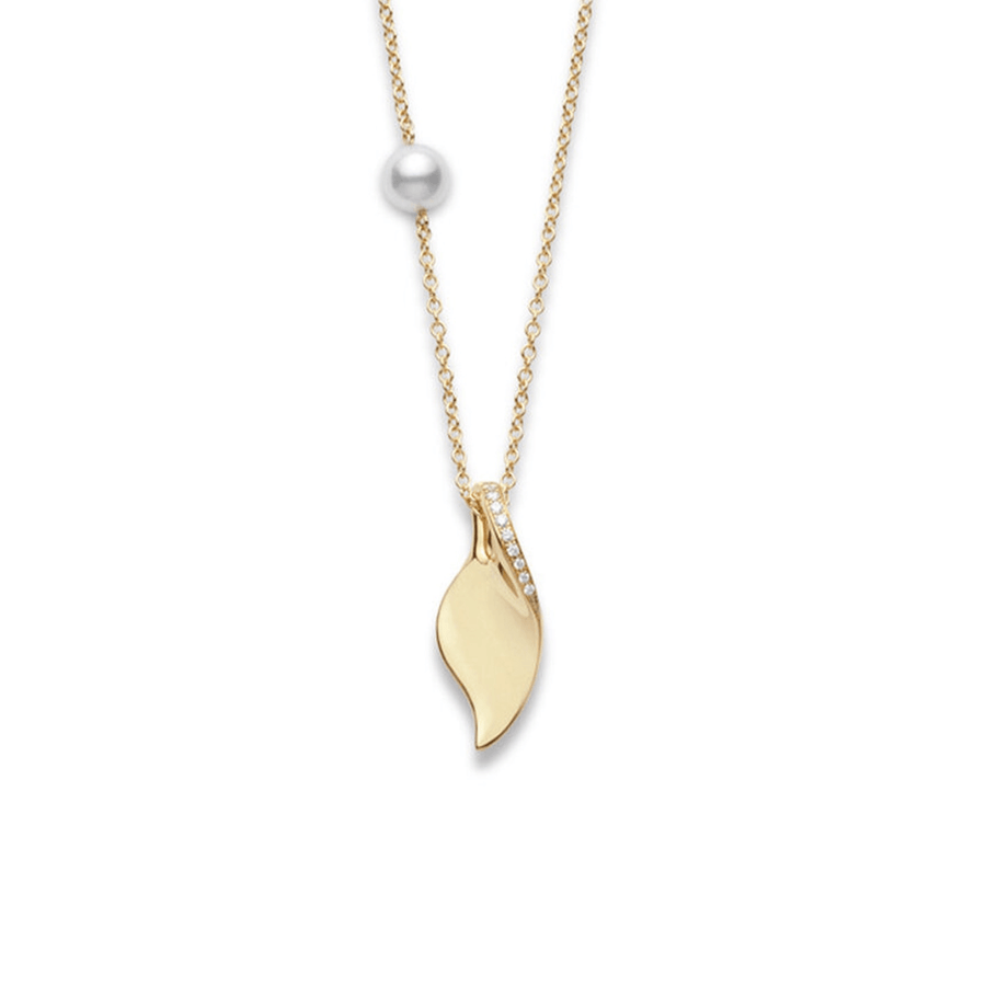 Mikimoto Akoya Cultured Pearl & Diamond Leaf Pendant - MPA10403ADXK