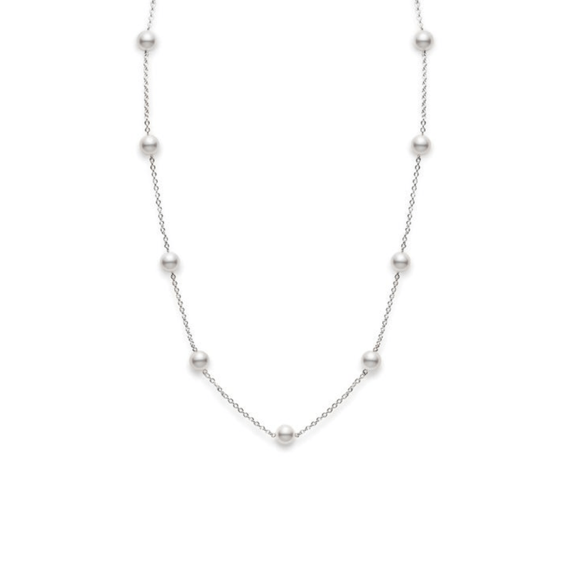 Mikimoto Akoya Cultured Pearl Station Necklace-Mikimoto Akoya Cultured Pearl Station Necklace - PCQ158LWP060