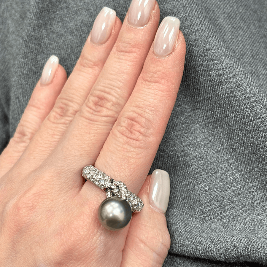 Mikimoto Black South Sea Pearl Diamond Ring - PRE550BDW2556