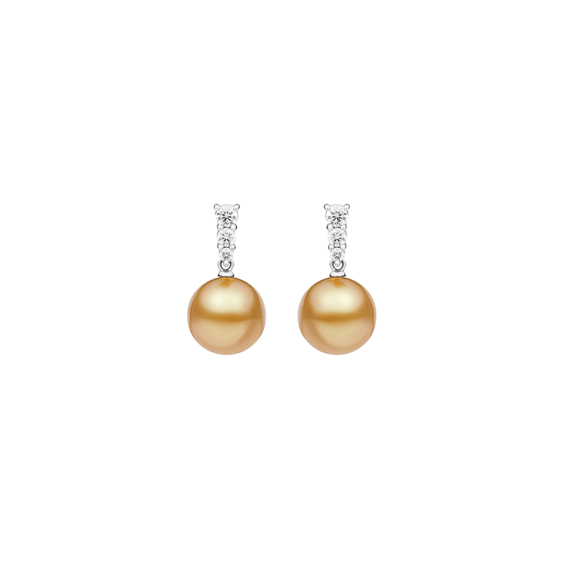 Mikimoto Golden South Sea Pearl Diamond Earrings-Mikimoto Golden South Sea Pearl Diamond Earrings - PEA643GDK10
