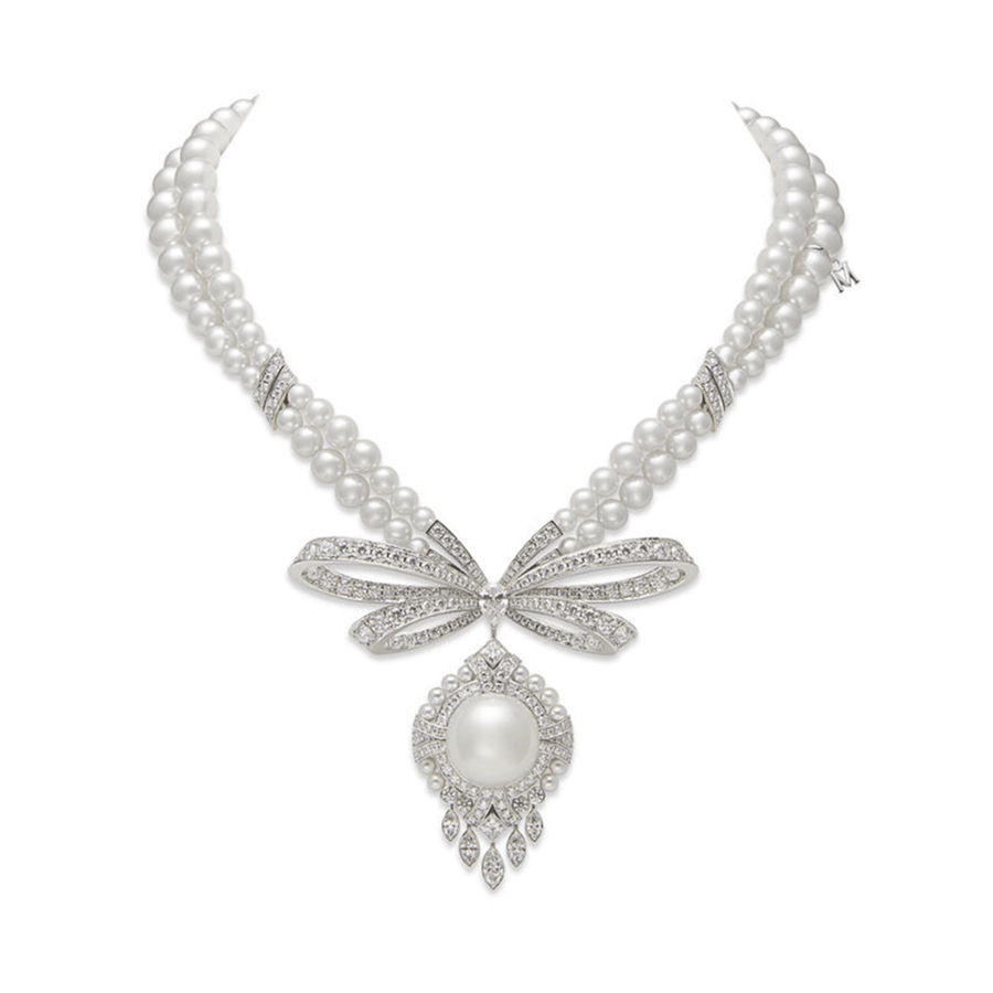Mikimoto Jeux de Rubans Akoya Cultured Pearl & Diamond Double Row Necklace - MNQ10111ZDXW