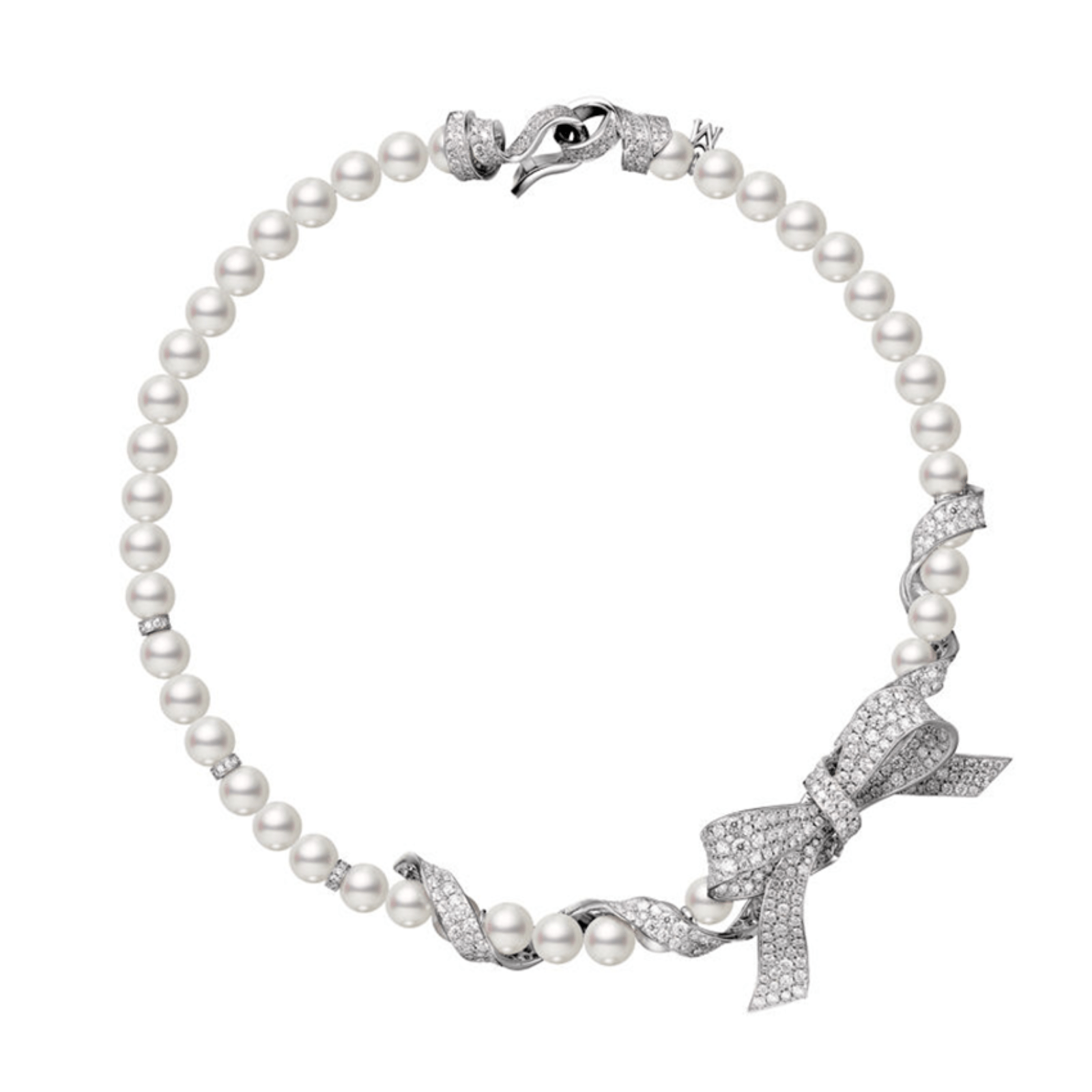 Mikimoto Jeux de Rubans Akoya Cultured Pearl & Diamond Ribbon