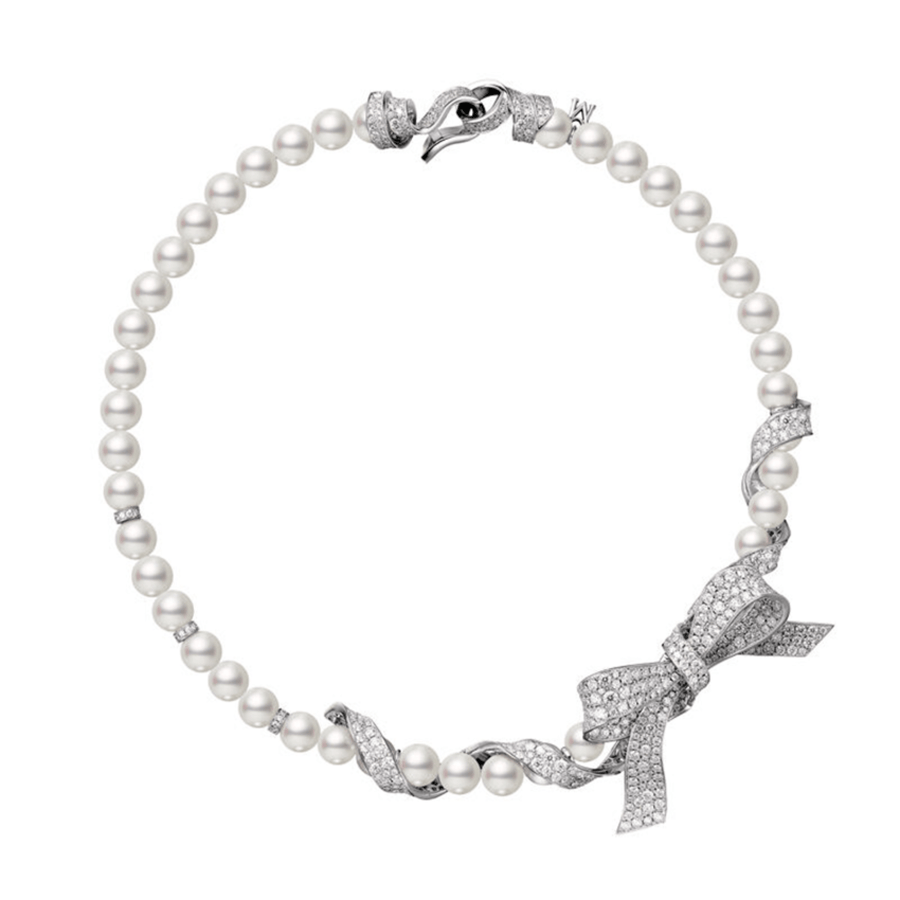 Mikimoto Jeux de Rubans Akoya Cultured Pearl & Diamond Ribbon Necklace - MNQ10110ADXW