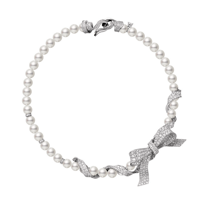 Mikimoto Jeux de Rubans Akoya Cultured Pearl & Diamond Ribbon Necklace-Mikimoto Jeux de Rubans Akoya Cultured Pearl & Diamond Ribbon Necklace - MNQ10110ADXW