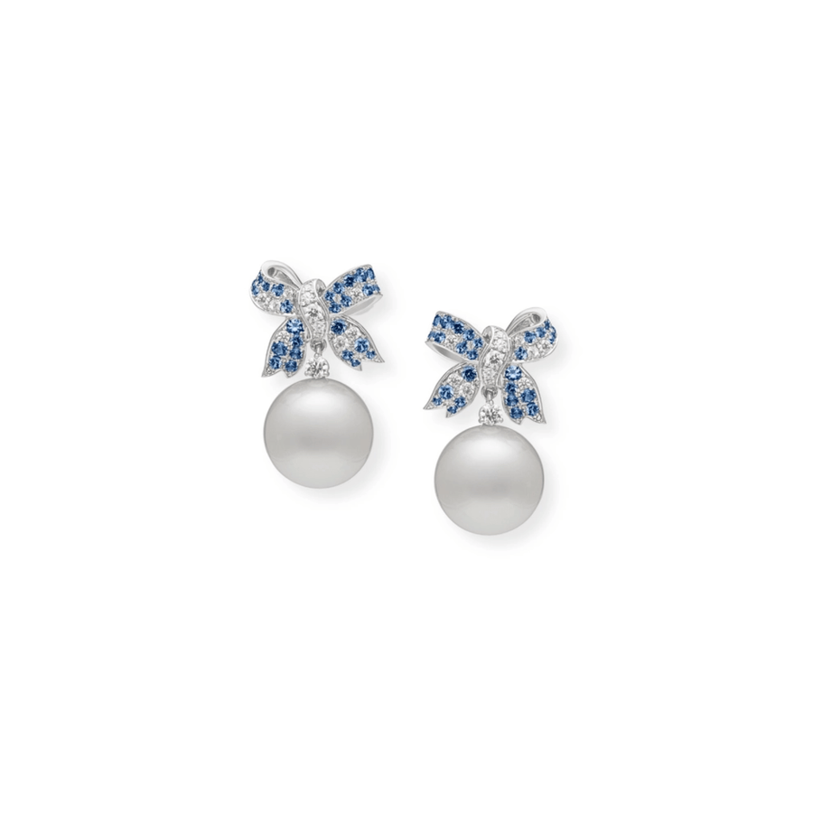 Mikimoto Jeux de Rubans White South Sea Pearl Sapphire and Diamond Earrings - MEQ10219NZXW
