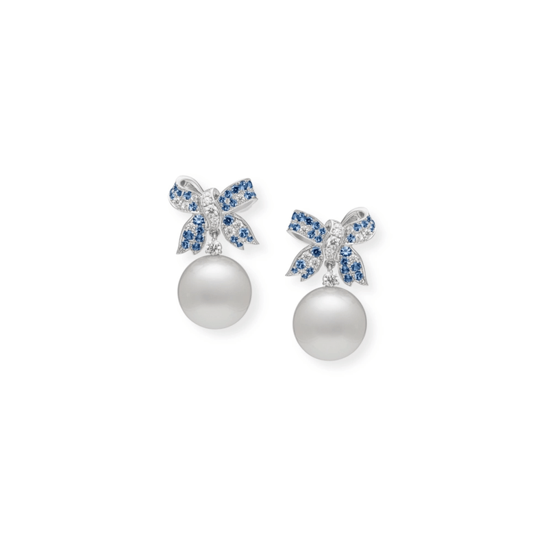 Mikimoto Jeux de Rubans White South Sea Pearl Sapphire and Diamond Earrings-Mikimoto Jeux de Rubans White South Sea Pearl Sapphire and Diamond Earrings - MEQ10219NZXW