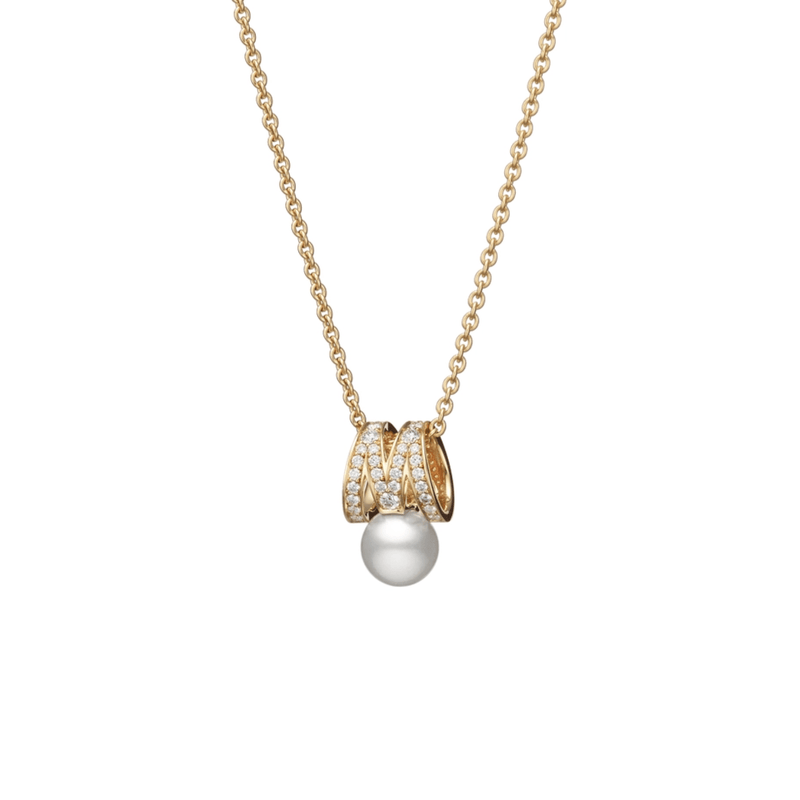 Mikimoto M Signature Akoya Cultured Pearl and Diamond Pendant-Mikimoto M Signature Akoya Cultured Pearl and Diamond Pendant - MPA10402ADXK
