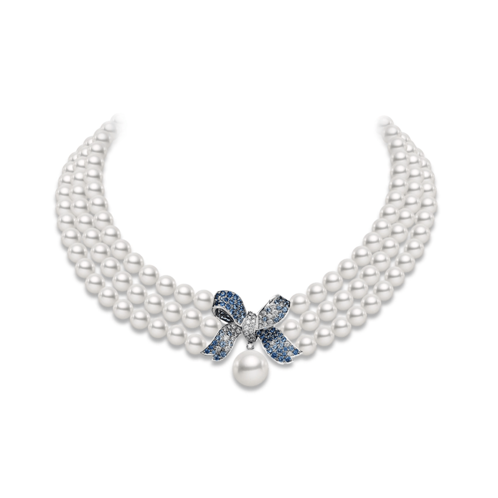 Mikimoto The Bows Diamond, Sapphire and Mixed Pearl Necklace