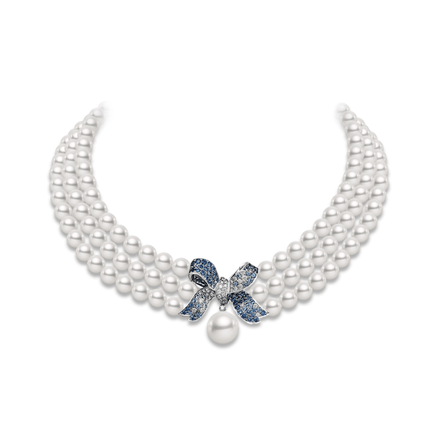 Mikimoto The Bows Diamond, Sapphire and Mixed Pearl Necklace - MZQ10093ZZXW