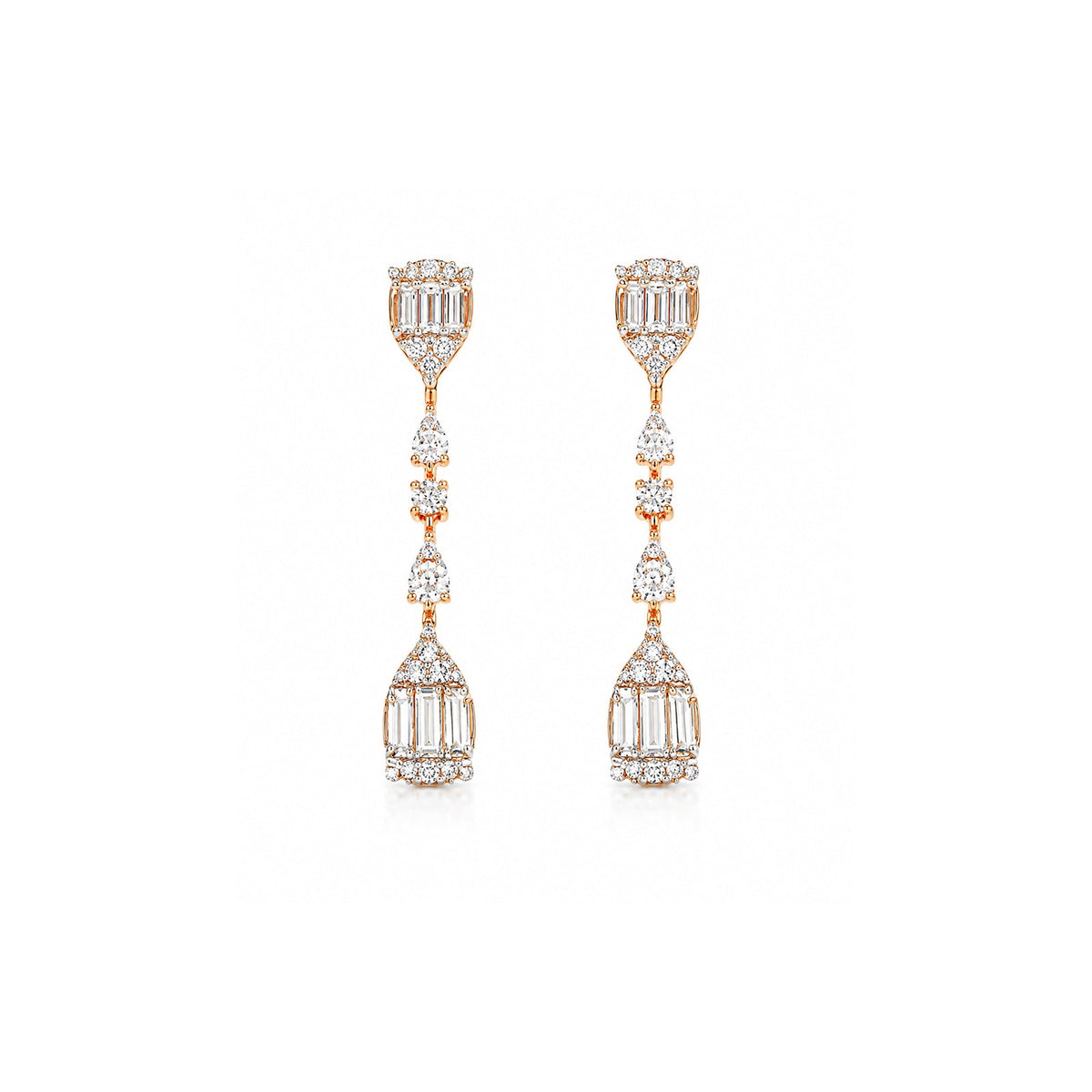 Mixed Cut Diamond Cluster Linear Drop Earrings - DERDI00729