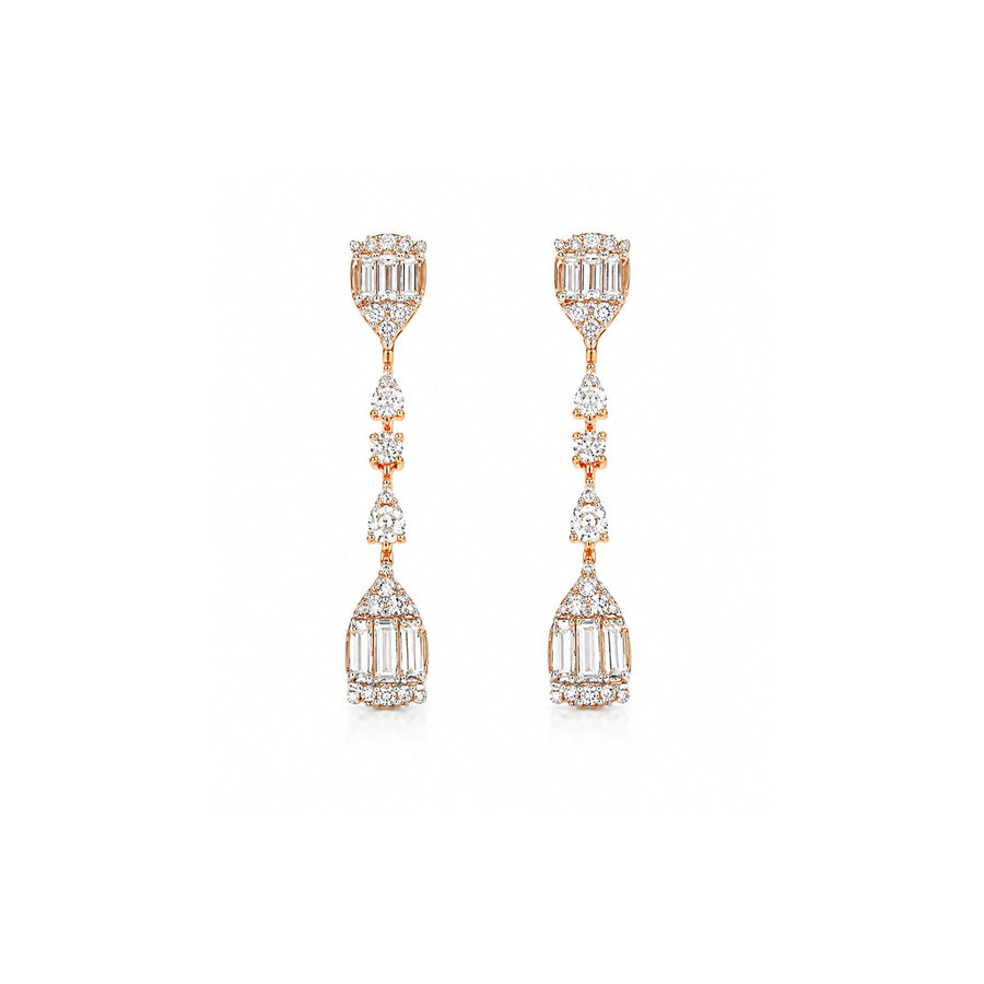 Mixed Cut Diamond Cluster Linear Drop Earrings - DERDI00729