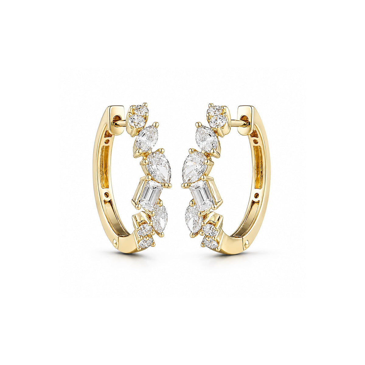 Mixed Shape Diamond Huggies Earrings
