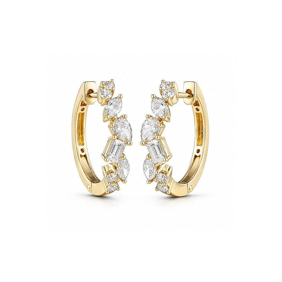 Mixed Shape Diamond Huggies Earrings