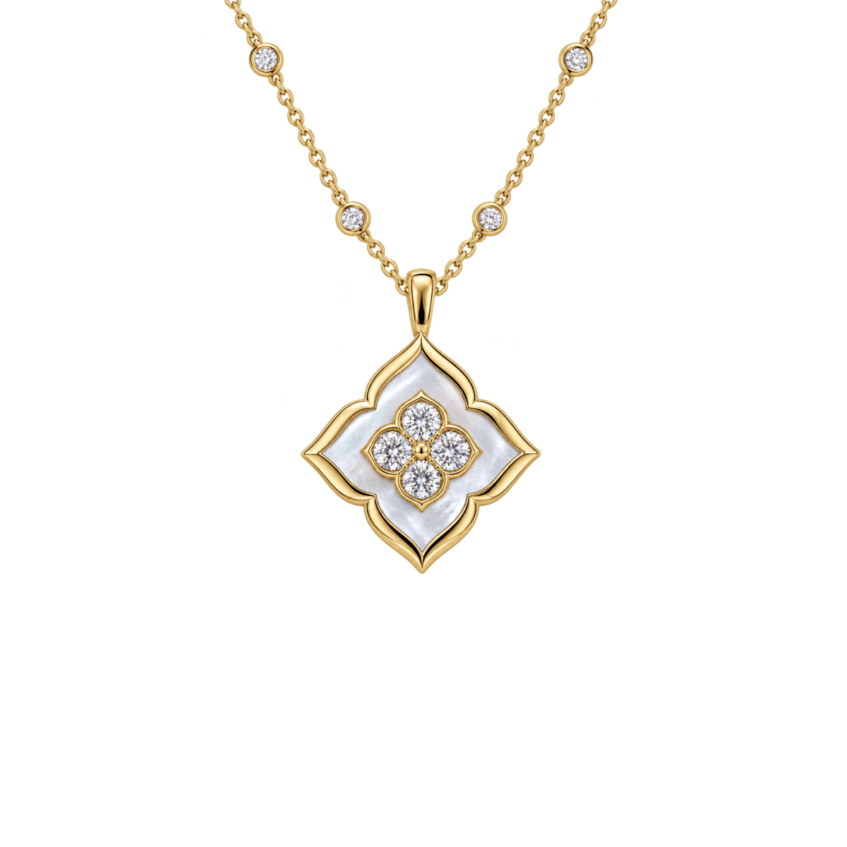 Mother-of-Pearl Diamond Clover Pendant Necklace - ONDMS00055