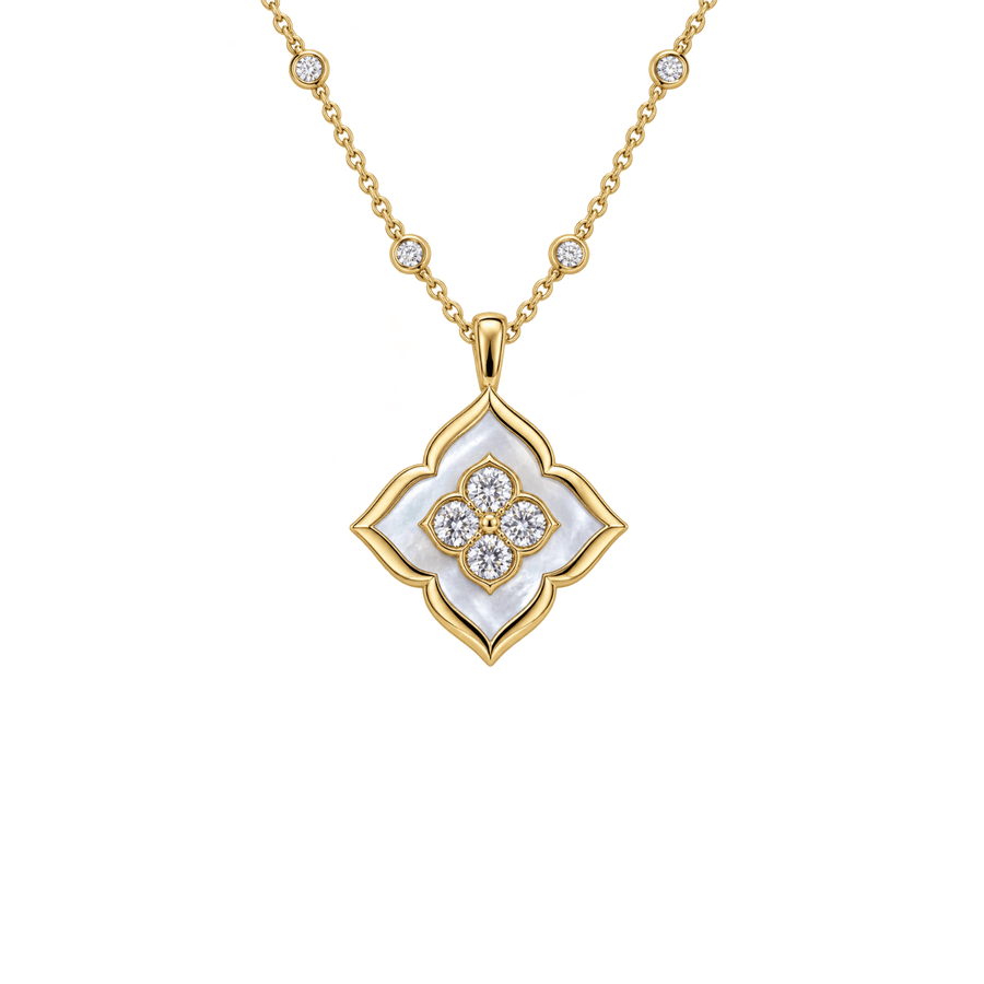 Mother-of-Pearl Diamond Clover Pendant Necklace - ONDMS00055
