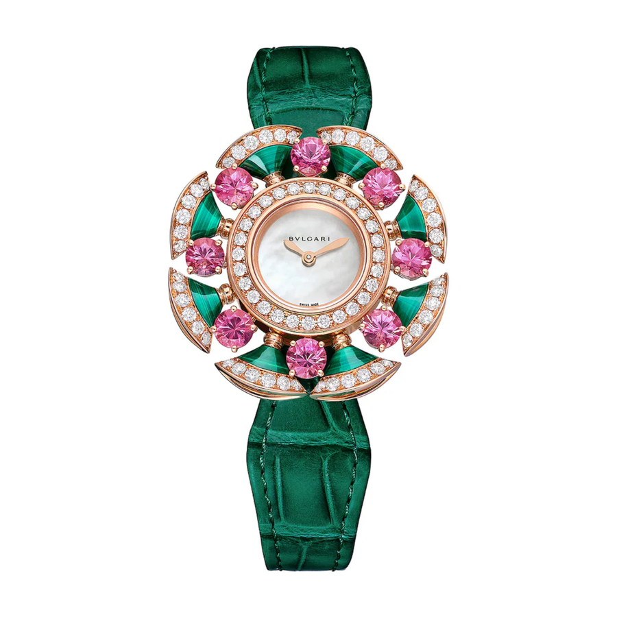 New Old Stock Bulgari Malachite Divas' Dream Cocktail Watch 103636 / DVP33MOPWGD2MAL