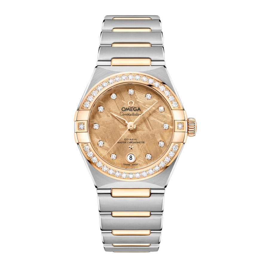 Omega Constellation 29mm - 131.25.29.20.99.002 - Omega Constellation Meteorite in a 29mm stainless steel case/yellow gold diamond bezel case with Moonshine gold meteorite dial on stainless steel/yellow gold case, featuring a date display and automatic movement.