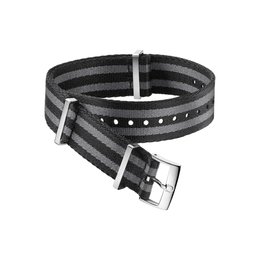 Omega Nato Strap Polyamide 5 Stripe Black Grey with Buckle - 031ZSZ002045