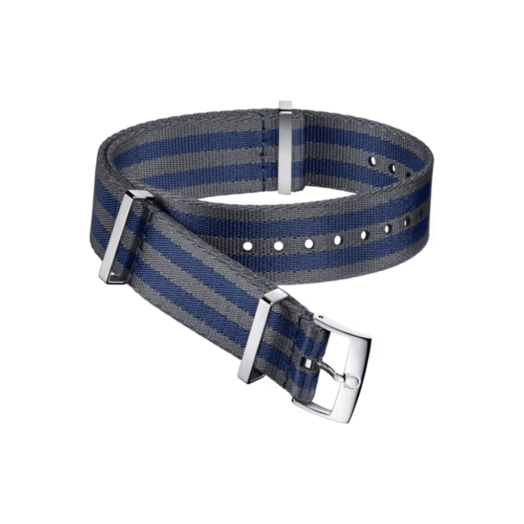Omega Nato Strap Polyamide 5 Stripe Grey and Blue with Buckle
