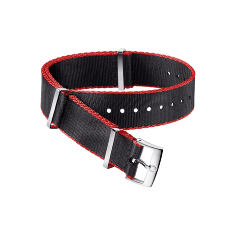 Omega Nato Strap Polyamide Black Red Bordered with Buckle-Omega Nato Strap Polyamide Black Red Bordered with Buckle - 031ZSZ002041