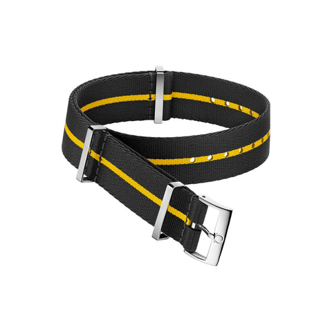 Omega Nato Strap Polyamide Black Strap with Yellow Stripe with Buckle-Omega Nato Strap Polyamide Black Strap with Yellow Stripe with Buckle - 031CWZ014680