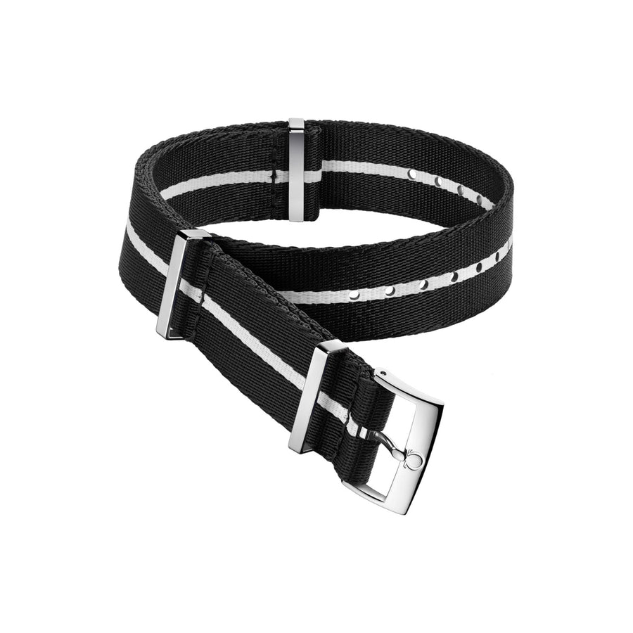 Omega Nato Strap Polyamide Black & White Strap with Buckle - 031CWZ010698