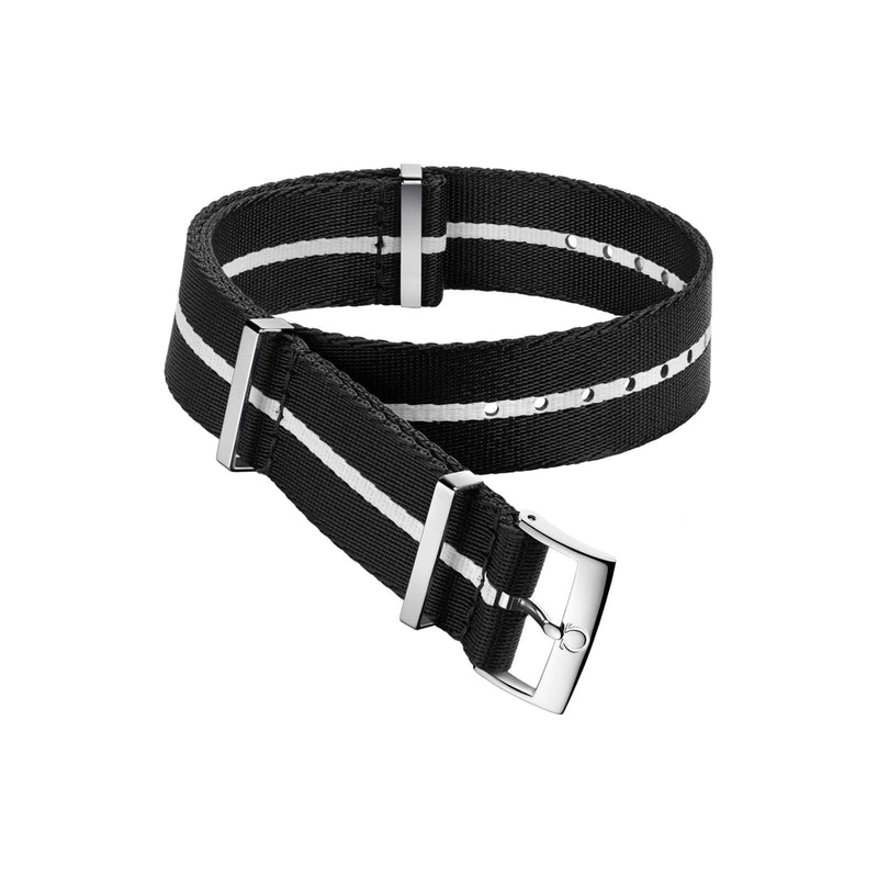 Omega Nato Strap Polyamide Black & White Strap with Buckle-Omega Nato Strap Polyamide Black & White Strap with Buckle - 031CWZ010698