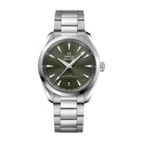 Omega Seamaster Aqua Terra 150m-Omega Seamaster Aqua Terra 150m in a 38mm stainless steel case with green dial on stainless steel bracelet, featuring a date display and mechanical self-winding movement.
