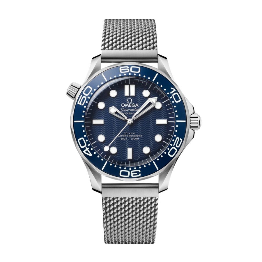 Omega Seamaster Diver 300m 42mm - 210.30.42.20.03.002 - Omega Seamaster Diver 300m in a 42mm stainless steel case with blue dial on stainless steel mesh bracelet, featuring an automatic movement.