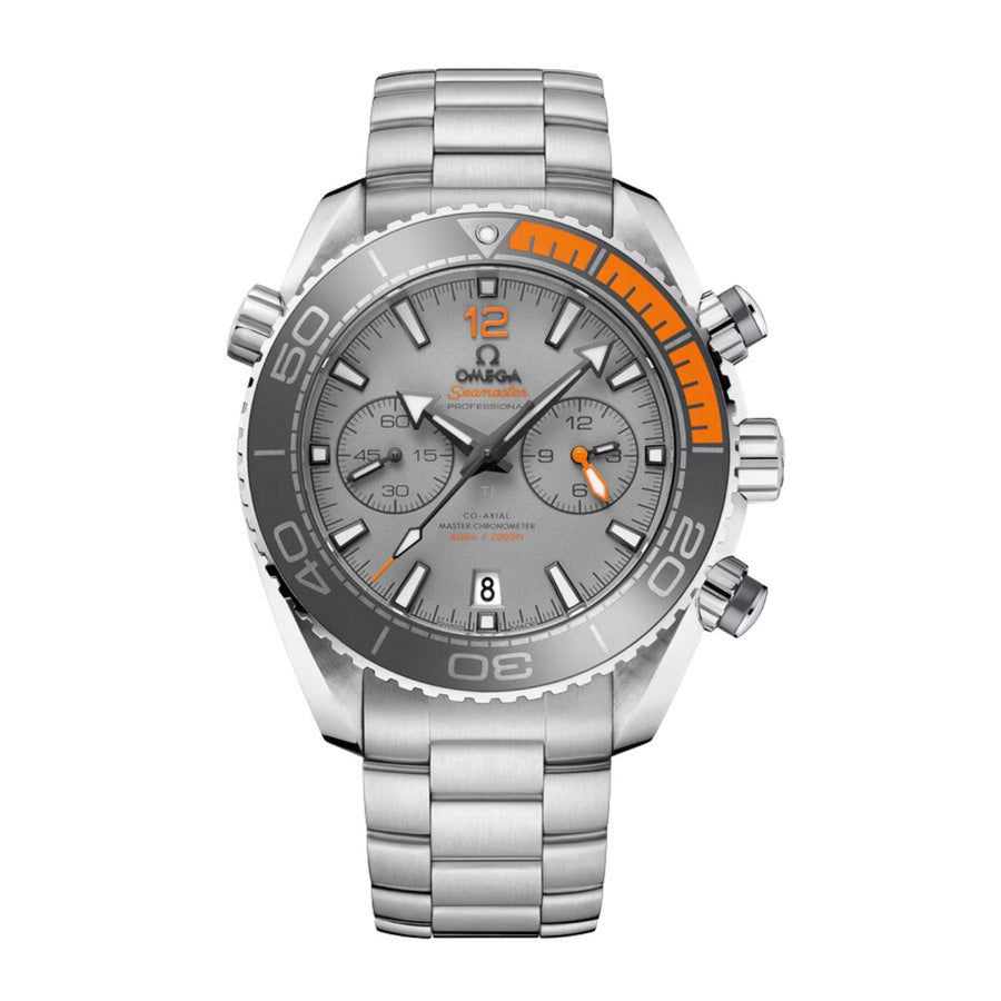 Omega Seamster Planet Ocean 600m 45mm - 215.90.46.51.99.001 - Omega Seamster Planet Ocean 600m Co-Axial Master Chronometer Chronograph in a 45.5mm titanium case with grey dial on titanium bracelet, featuring a chronograph function, date display and automatic movement.