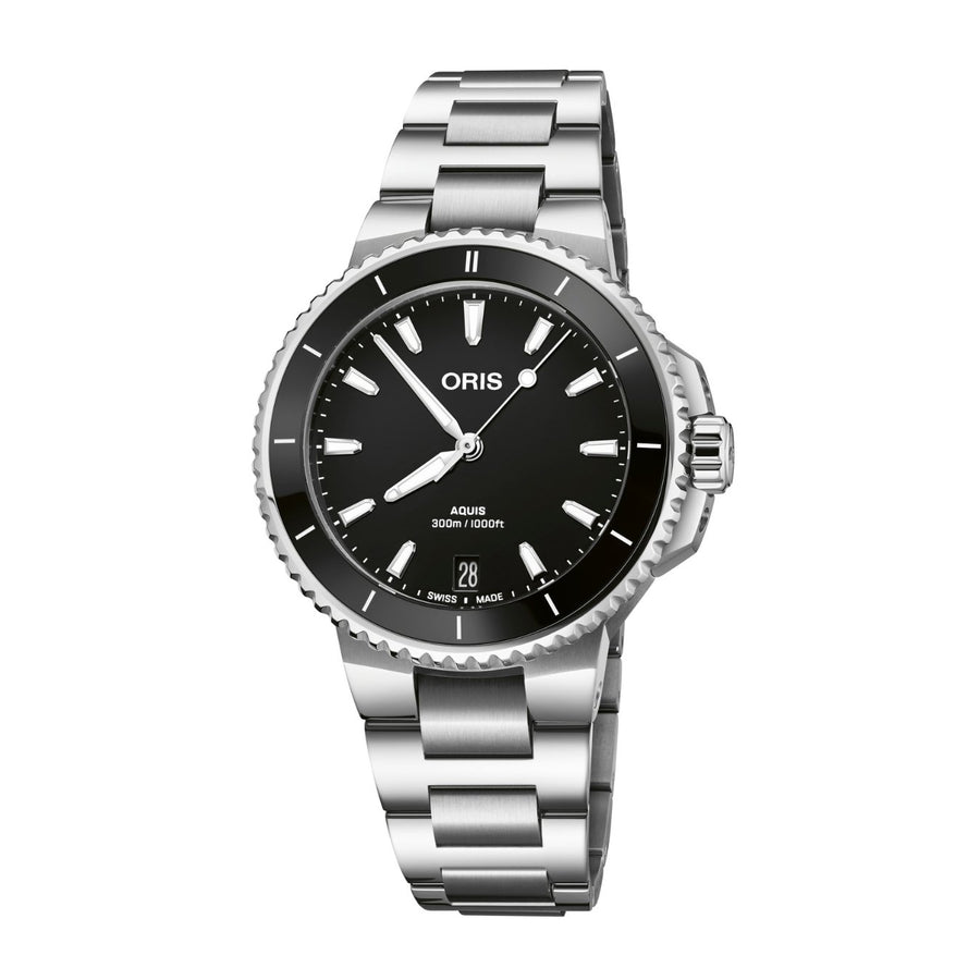 Oris Aquis Date - 01 733 7792 4154-07 8 19 05P - Oris Aquis Date in a 36mm stainless steel case, black dial. Date display. Automatic movement, power reserve of 38 hours. Water resistance of 30 bar. Stainless steel bracelet.