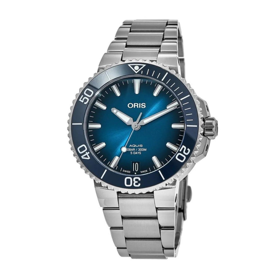 Oris Aquis Date Calibre 400 - 01 400 7790 4135-07 8 23 02PEB - Oris Aquis Date Calibre 400 in a 43mm stainless steel case, blue dial. Water resistance of 30 bar. Automatic movement, power reserve of 120 hours. Stainless steel bracelet.