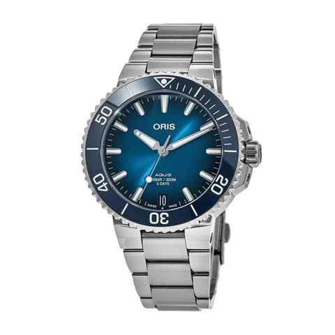 Oris Aquis Date Calibre 400-Oris Aquis Date Calibre 400 - 01 400 7790 4135-07 8 23 02PEB - Oris Aquis Date Calibre 400 in a 43mm stainless steel case, blue dial. Water resistance of 30 bar. Automatic movement, power reserve of 120 hours. Stainless steel bracelet.