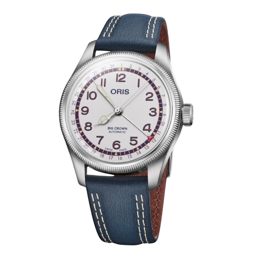 Oris Big Crown Hank Aaron Limited Edition in a 40mm stainless steel case with white dial on leather strap, featuring a date display and automatic movement with up to 38 hours of power reserve. Limited to 2297 pieces. Comes with special box.