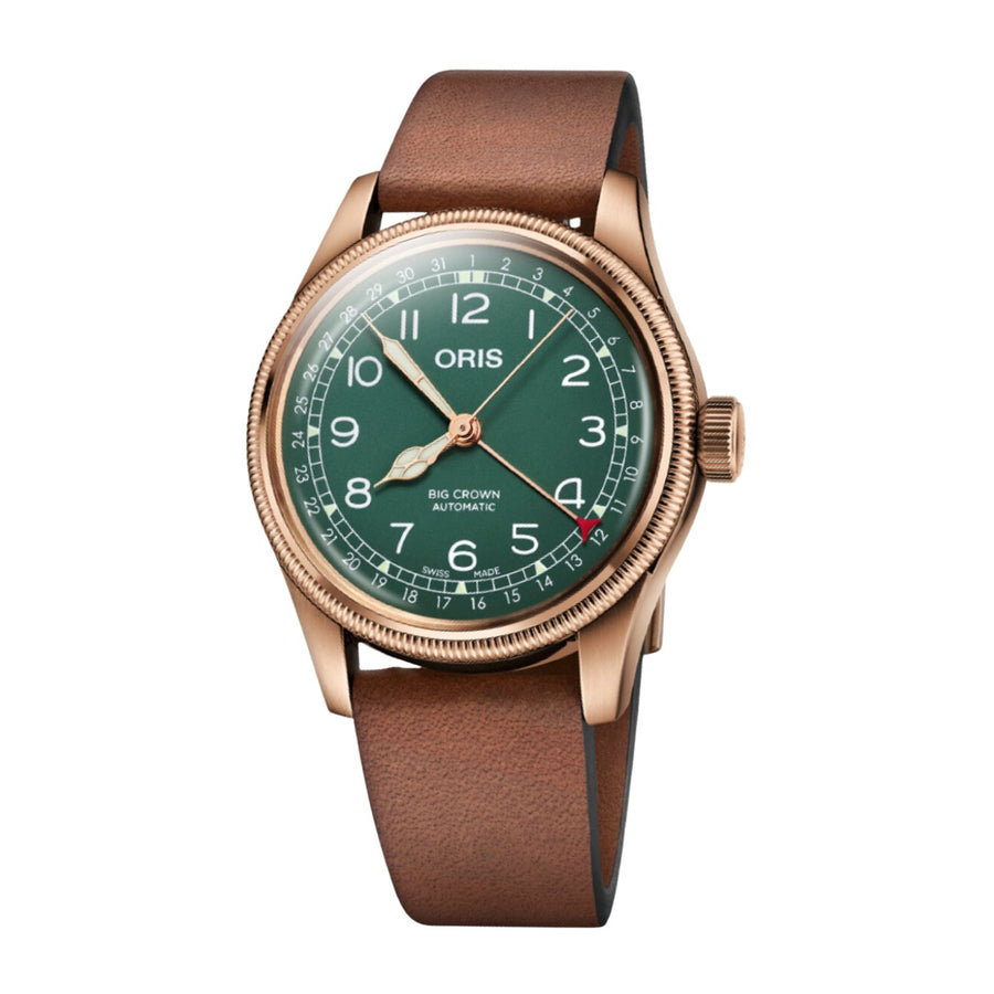 Oris Big Crown Pointer Date 8th Anniversary Edition - 01 754 7741 3167-07 5 20 58BR - Oris Big Crown Pointer Date 8th Anniversary Edition in a 40mm bronze case, green dial. Water resistance of 5 bar. Automatic movement, power reserve of 38 hours. Leather strap.