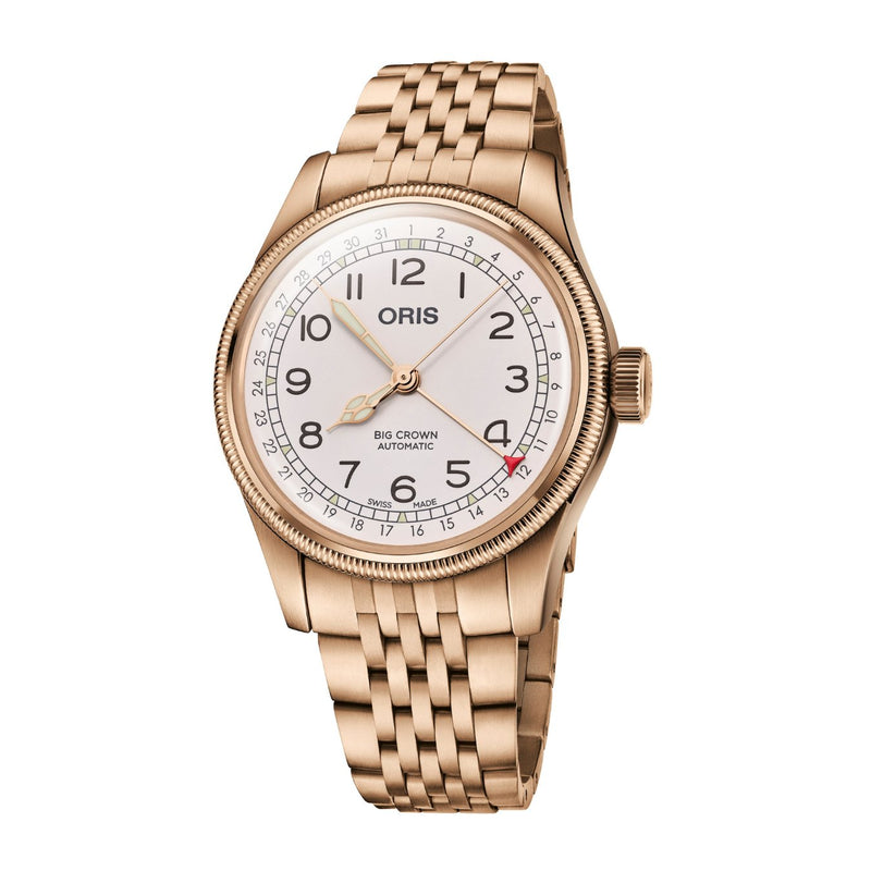 Oris Big Crown Pointer Date Bronze Father Time Limited Edition-Oris Big Crown Pointer Date Bronze Father Time Limited Edition - 01 754 7741 3161-Set - Oris Big Crown Pointer Date Bronze Father Time Limited Edition in a 40mm bronze case, white dial. Automatic movement, power reserve of 38 hours. Water resistance of 5 bar. Inter-exchangeable bronze bracelet.&nbsp;